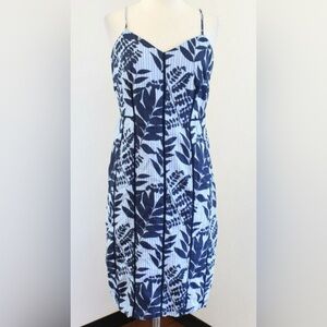 Banana Republic -  size 14 Blue Stripe Leaf Print Summer Dress
